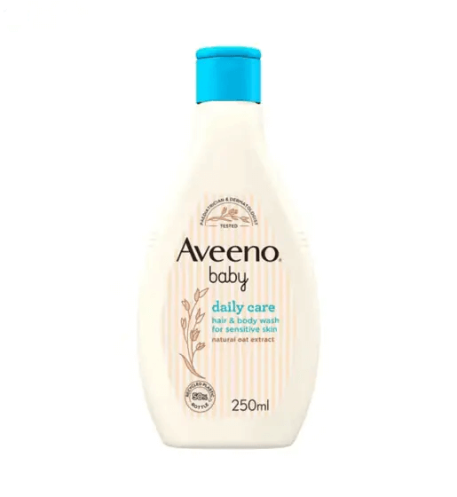 AVEENO® Baby Daily Care Hair and Body Wash bottle, 250ml, for gentle cleansing of sensitive skin and hair.