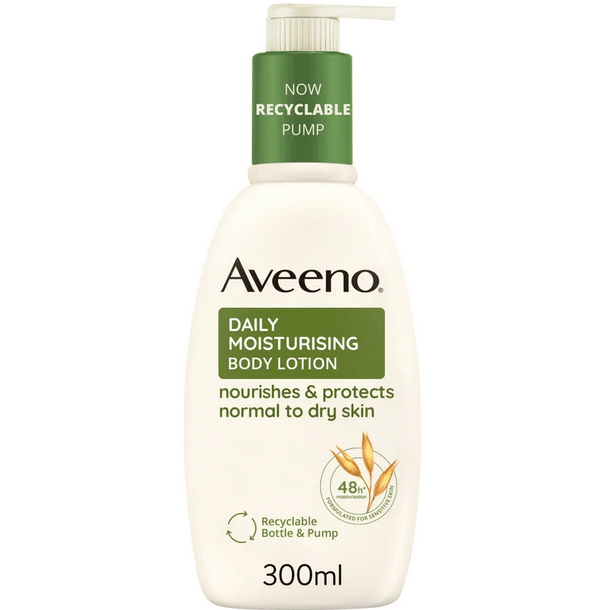 AVEENO® Daily Moisturising Body Lotion 300ml, nourishes and protects normal to dry skin with recyclable pump.
