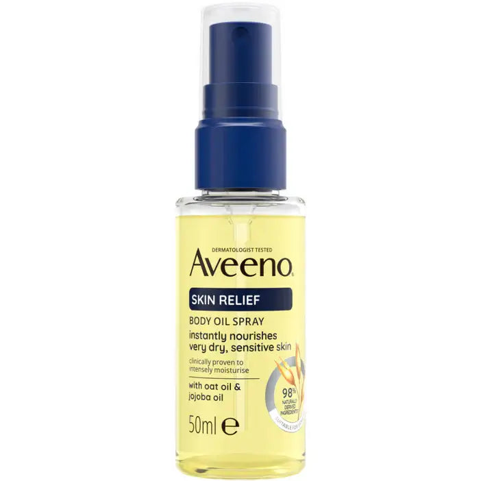 Aveeno Skin Relief Body Oil Spray on a white background