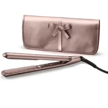 BaByliss Elegance 235 Hair Straightener in rose gold with matching storage case, perfect for sleek hairstyles.