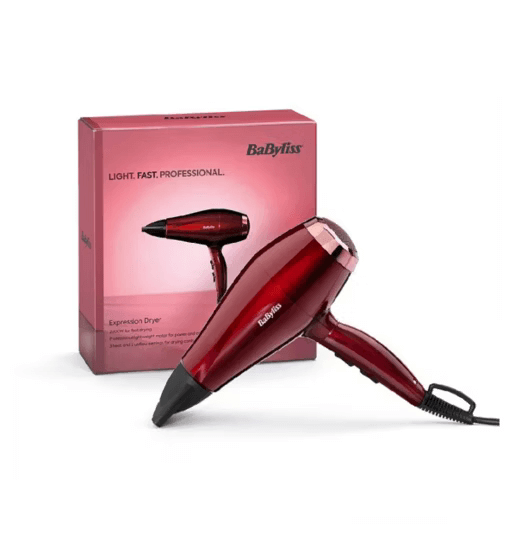 BaByliss Expression 2000 Hair Dryer in red with packaging, designed for fast and professional hair styling at home.
