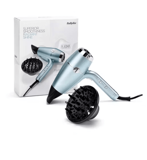 BaByliss Hydro-Fusion Anti-Frizz 2100 Hair Dryer with diffuser, showcasing superior smoothness and radiant shine.