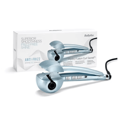 BaByliss Hydro-Fusion Anti-Frizz Curl Secret Automatic Hair Curler with box, designed for frizz-free curls.