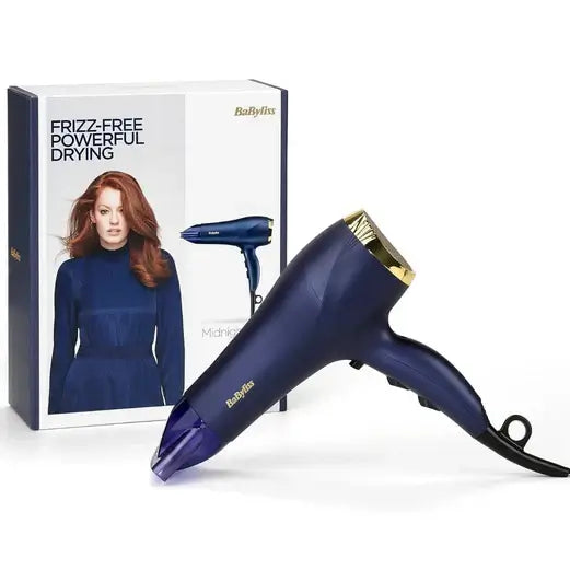 BaByliss Midnight Luxe 2300 hair dryer with packaging, designed for frizz-free drying and enhanced shine.