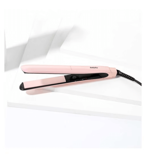 BaByliss Rose Blush 235 Hair Straightener with titanium ceramic plates for sleek, frizz-free styling.