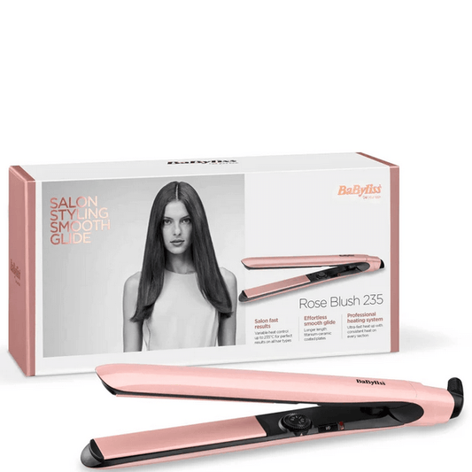 BaByliss Rose Blush 235 Hair Straightener with sleek design and professional heating system for smooth styling.