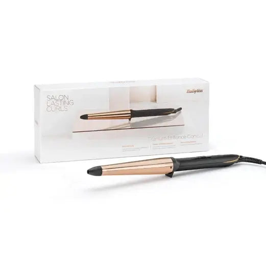 BaByliss Titanium Brilliance Conical Wand in packaging, designed for creating salon-lasting curls with a titanium barrel.