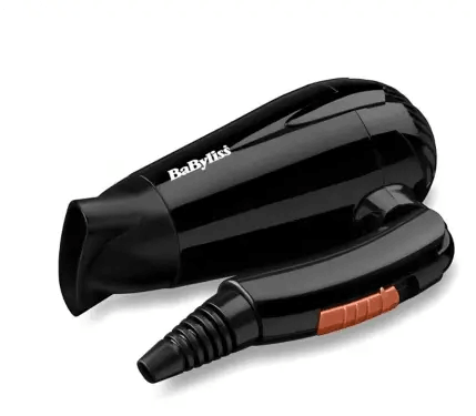 BaByliss Travel Dry 2000 hair dryer in sleek black design, lightweight and compact for travel convenience.