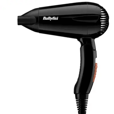 BaByliss Travel Dry 2000 hair dryer in sleek black design, lightweight and perfect for travel with folding handle.