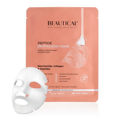 BEAUTICAL Peptide Revitalizing Mask sheet with collagen and niacinamide for youthful, radiant skin.