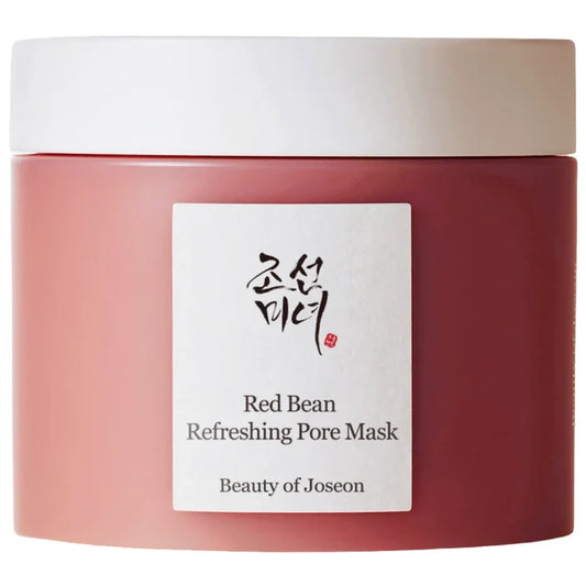 Beauty of Joseon Red Bean Refreshing Pore Mask in a round jar with a white lid and a white label featuring black and red text.