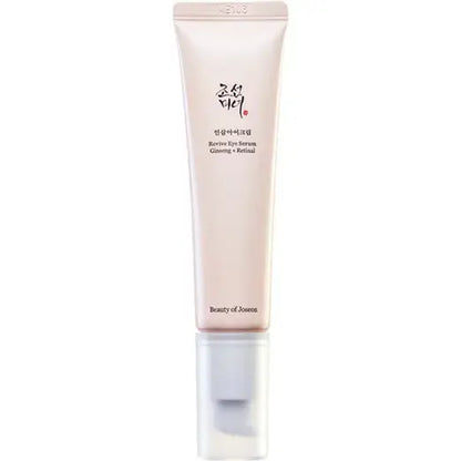 Beauty Of Joseon Revive Eye Serum 30ml tube with Ginseng Extract and Retinal for youthful skin around the eyes.