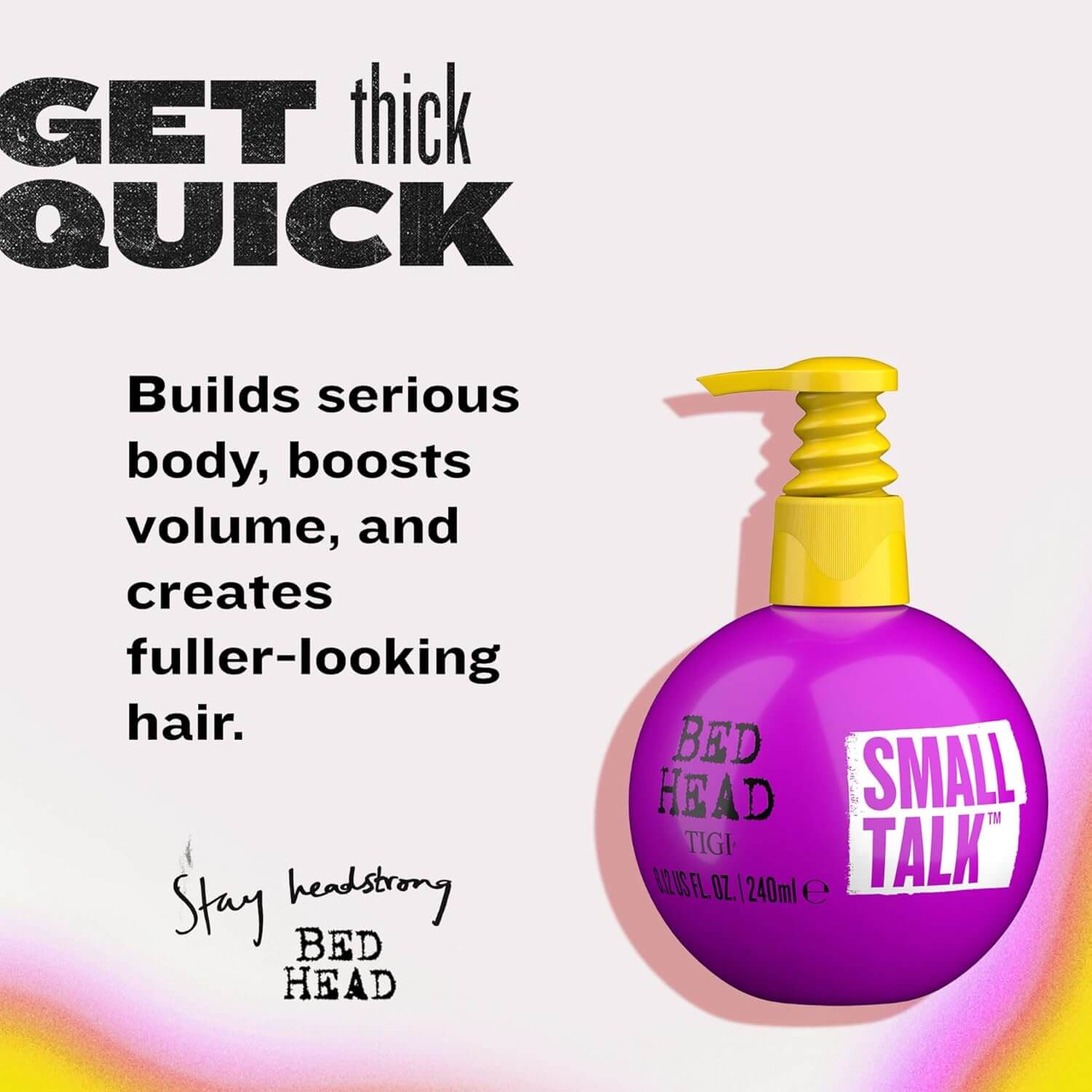 Bed Head by Tigi Small Talk Hair Volume Styling Cream 240ml in a vibrant purple bottle, ideal for boosting hair volume.