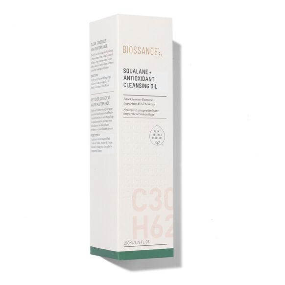 BIOSSANCE Squalane + Antioxidant Cleansing Oil 25ml packaging, lightweight formula for makeup removal and skin nourishment.