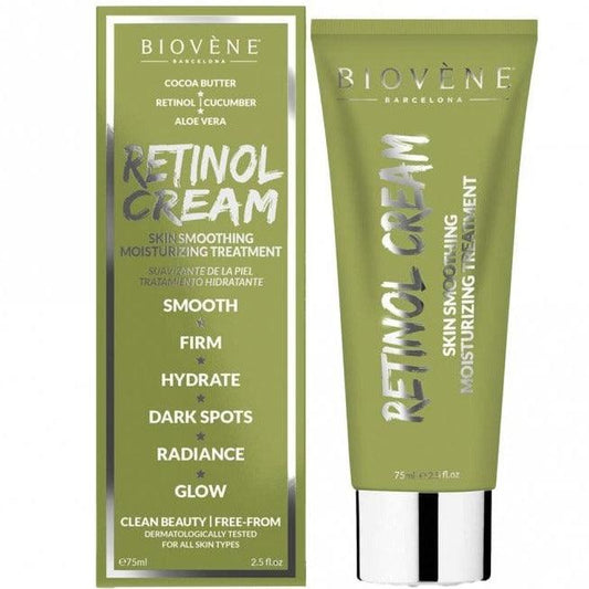 BIOVENE Retinol Cream Skin Smoothing Moisturising Treatment 75ml with natural ingredients for radiant skin.