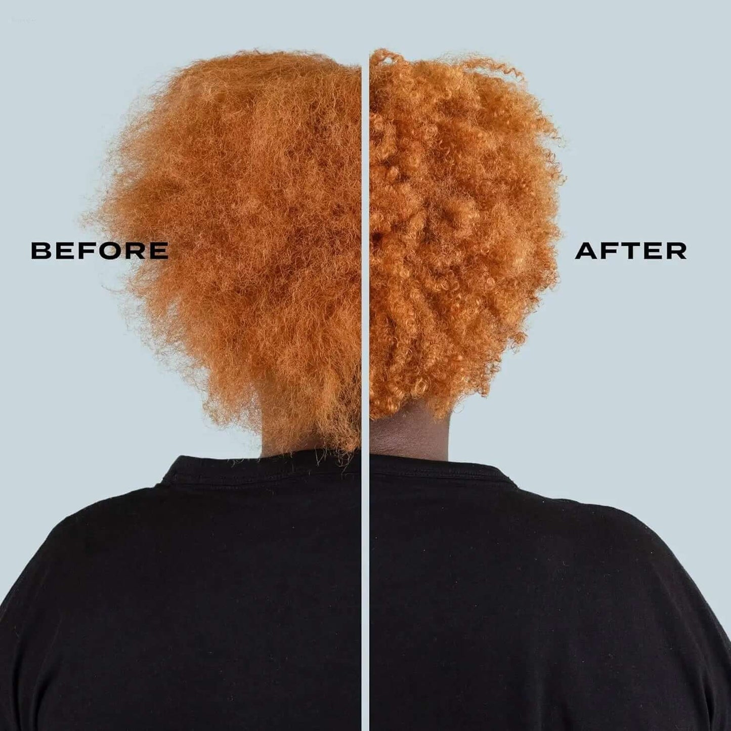 Before and after photo showcasing hair transformation using Bleach London Reincarnation Mask for hydrated curls.