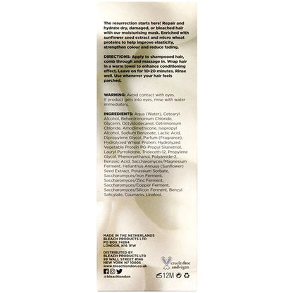 Back of Bleach London hair care product packaging with text and branding.