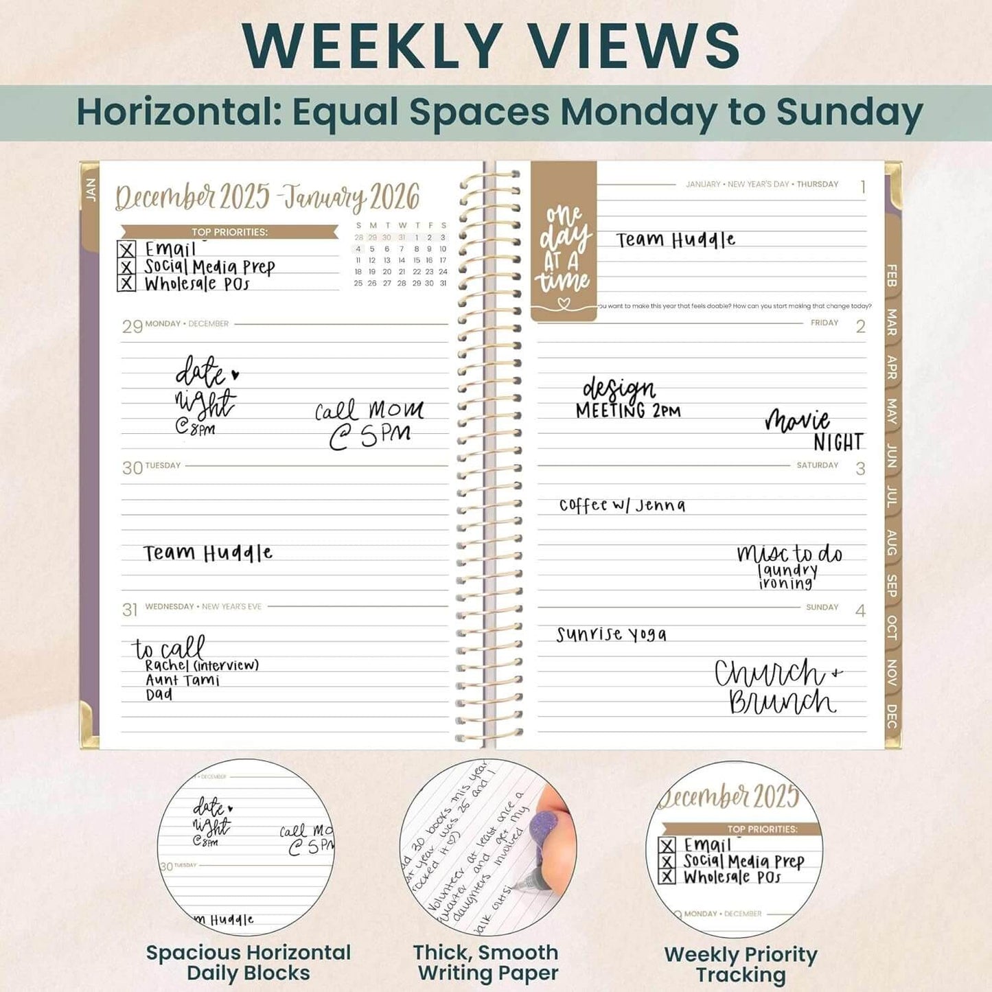 Bloom Daily Planners HARDCOVER 2026 weekly view layout with organized spaces for each day of the week.