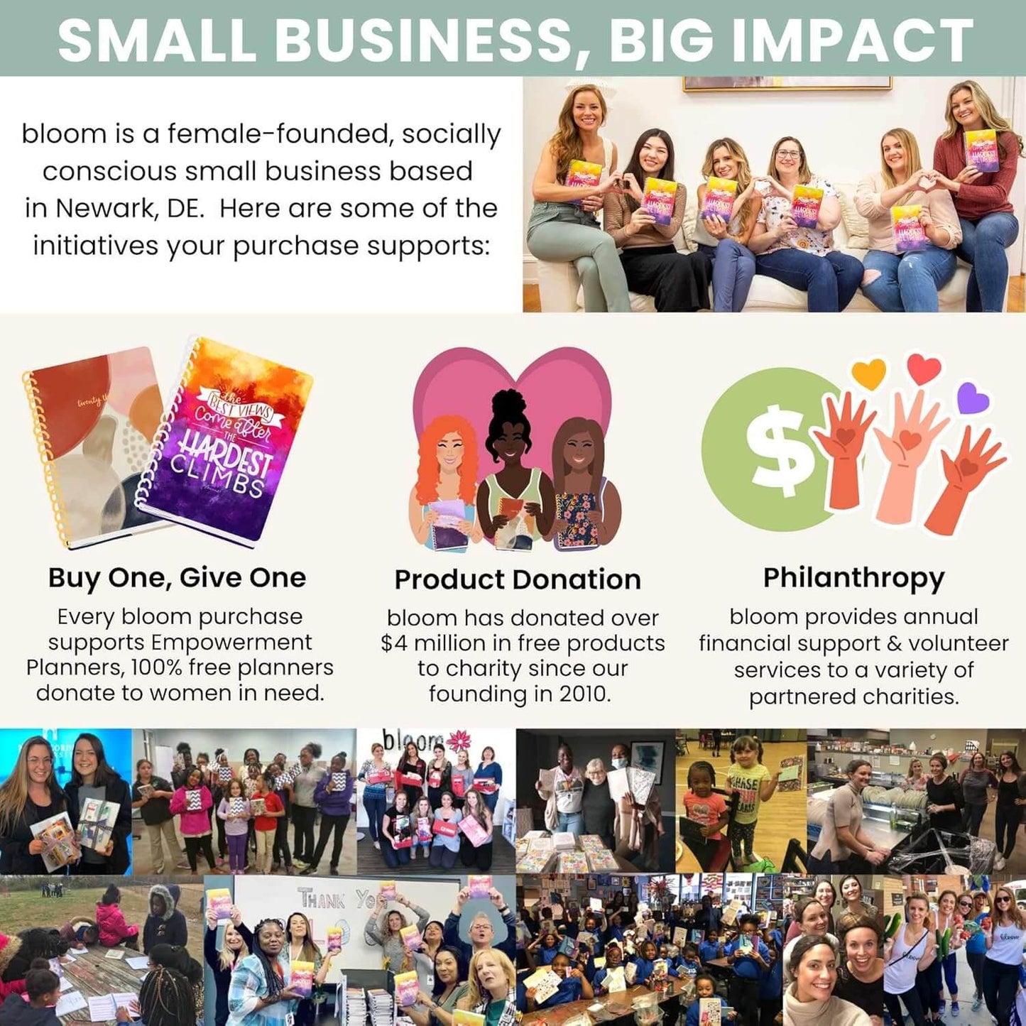 Bloom Daily Planners HARDCOVER 2026 initiatives supporting women entrepreneurs and community impact.
