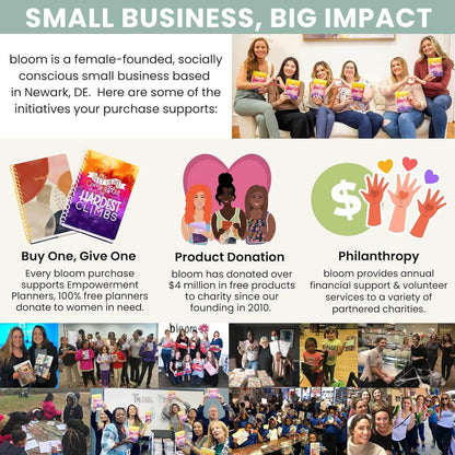 Bloom Daily Planners HARDCOVER 2026 initiatives supporting women entrepreneurs and community impact.