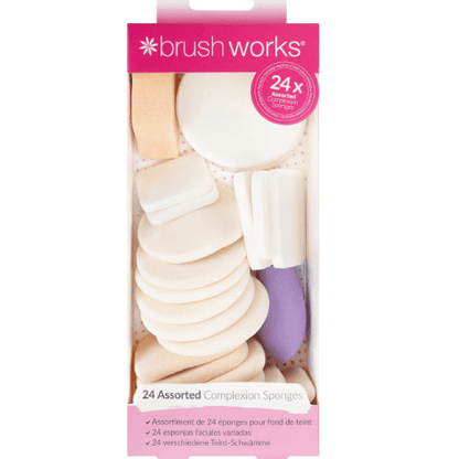 Brushworks assorted makeup sponges pack, 24 pieces of various shapes for seamless application of foundation and blush.