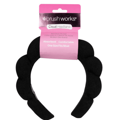 Brushworks Black Cloud Headband in bubble design; soft, absorbent, and comfortable for skincare routines.