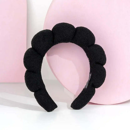 Brushworks Black Cloud Headband in stylish black with bubble design, perfect for skincare and beauty routines.