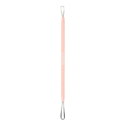 Brushworks blackhead removal tool in pink with stainless steel ends for hygienic skincare.