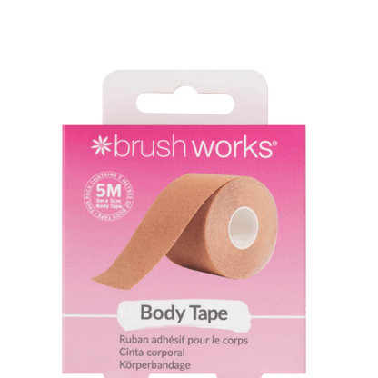 Brushworks Body Tape on pink packaging, 5m roll of adhesive tape for instant lift and support.