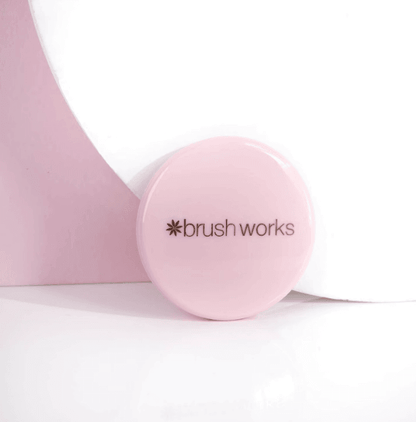 Brushworks Compact Mirror in pink, perfect for on-the-go beauty touch-ups and easily fits in a handbag.