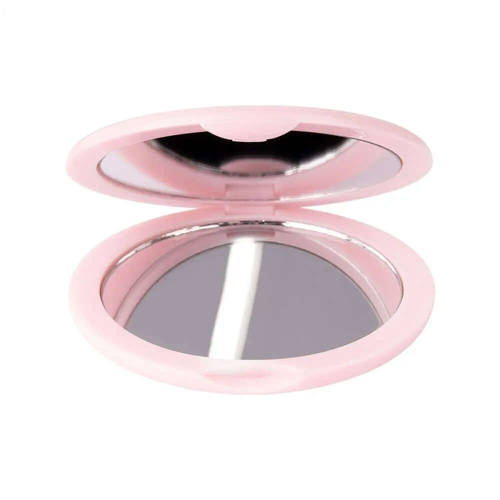 Brushworks Compact Mirror in hot pink, perfect for on-the-go touch-ups and discreet handbag carrying.
