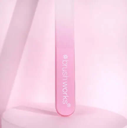 Brushworks Crystal Glass File in soft pink, perfect for creating salon-quality nails at home or on the go.