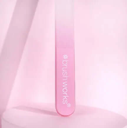 Brushworks Crystal Glass File in soft pink, perfect for creating salon-quality nails at home or on the go.