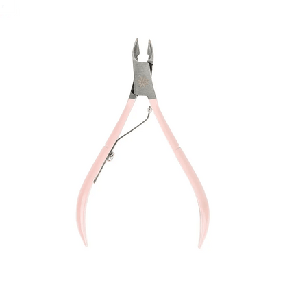 Brushworks Cuticle Nippers in pink, crafted with stainless steel and spring action for precise cuticle removal.
