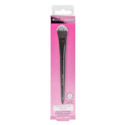 Brushworks Foundation Brush packaging showcasing a high-quality flat brush for seamless makeup application.