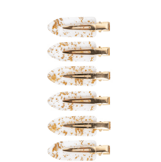 Brushworks Gold Flake No Crease Clips set on a white background, designed to hold hair without leaving kinks.