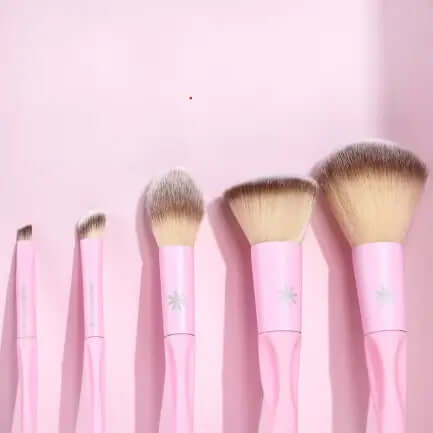 Brushworks HD Complete Face Set featuring six pink makeup brushes for flawless application of foundation and powders.