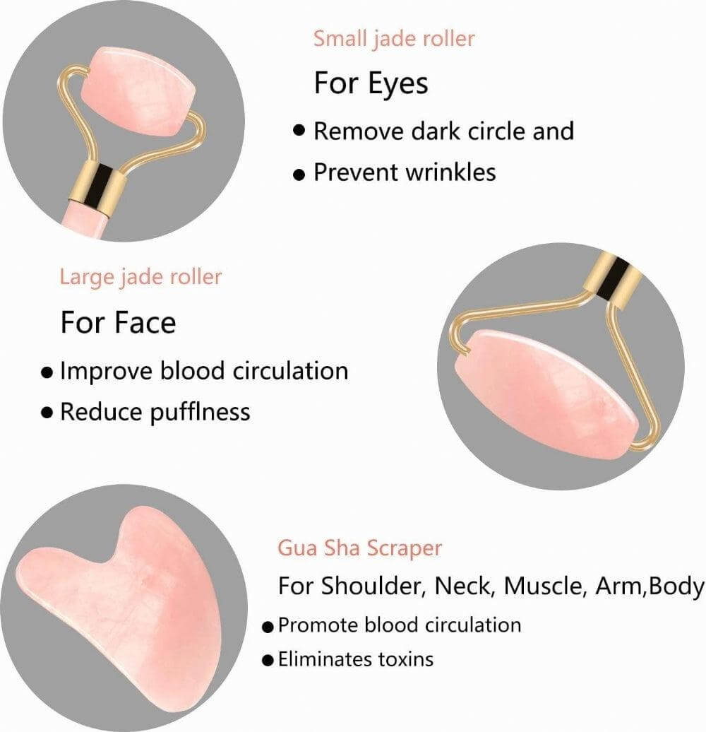 Brushworks HD Rose Quartz Resin Roller and Gua Sha set for reducing puffiness and enhancing skin glow.