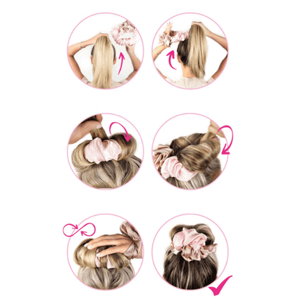 Step-by-step instructions for using Brushworks Heatless Hair Curling Set to create bouncy curls overnight.