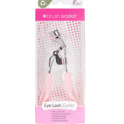 Brushworks Lash Curler in packaging, featuring silicone pads for gentle curling and ergonomic handles for control.