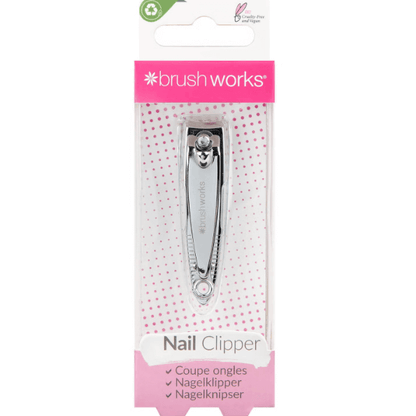 Brushworks Nail Clipper in packaging, stainless steel, ideal for precise nail grooming for adults and children.