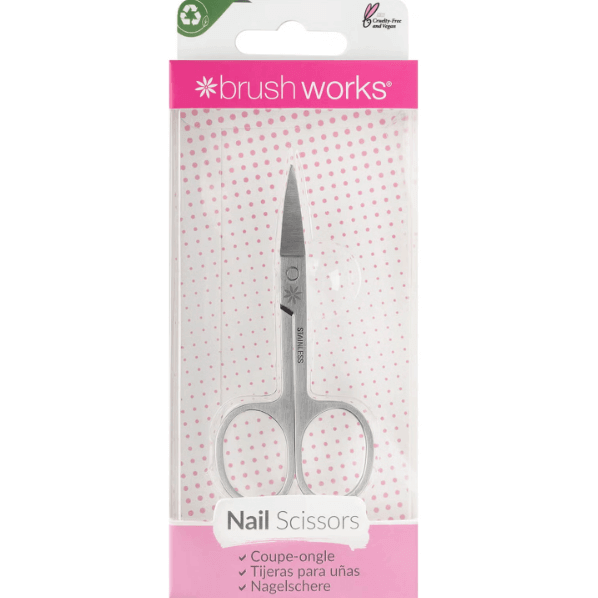 Brushworks Nail Scissors in packaging, perfect for precise nail trimming and travel-friendly grooming.