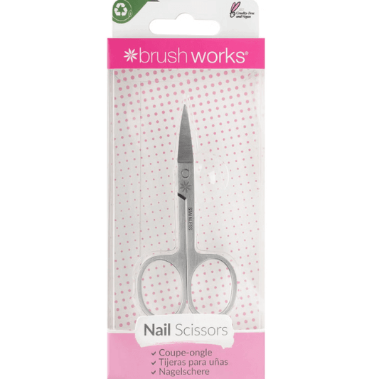 Brushworks Nail Scissors in packaging, perfect for precise nail trimming and travel-friendly grooming.