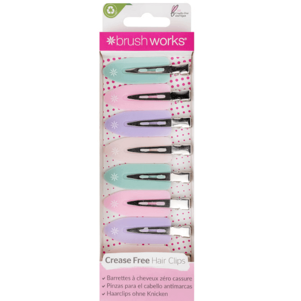 Brushworks No Crease Clips multipack in soft pastels, perfect for styling and sectioning hair without kinks.