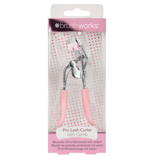 Brushworks Pro Lash Curler with Comb for perfect lashes, designed to lift and fan out for an open-eyed look.