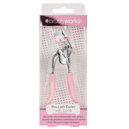 Brushworks Pro Lash Curler with Comb for perfect lashes, designed to lift and fan out for an open-eyed look.