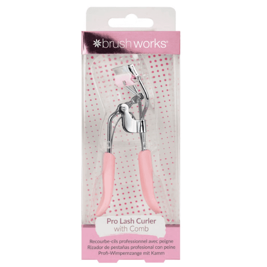 Brushworks Pro Lash Curler with Comb for perfect lashes, designed to lift and fan out for an open-eyed look.