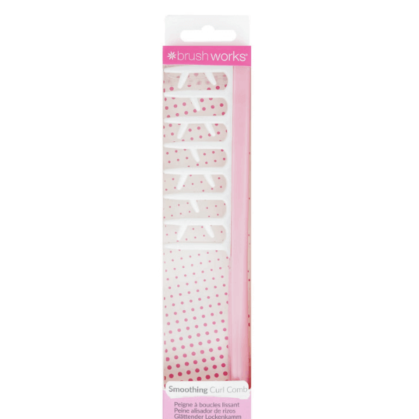 Brushworks Smoothing Curl Comb packaging with ergonomic design for effortlessly separating and smoothing curls.
