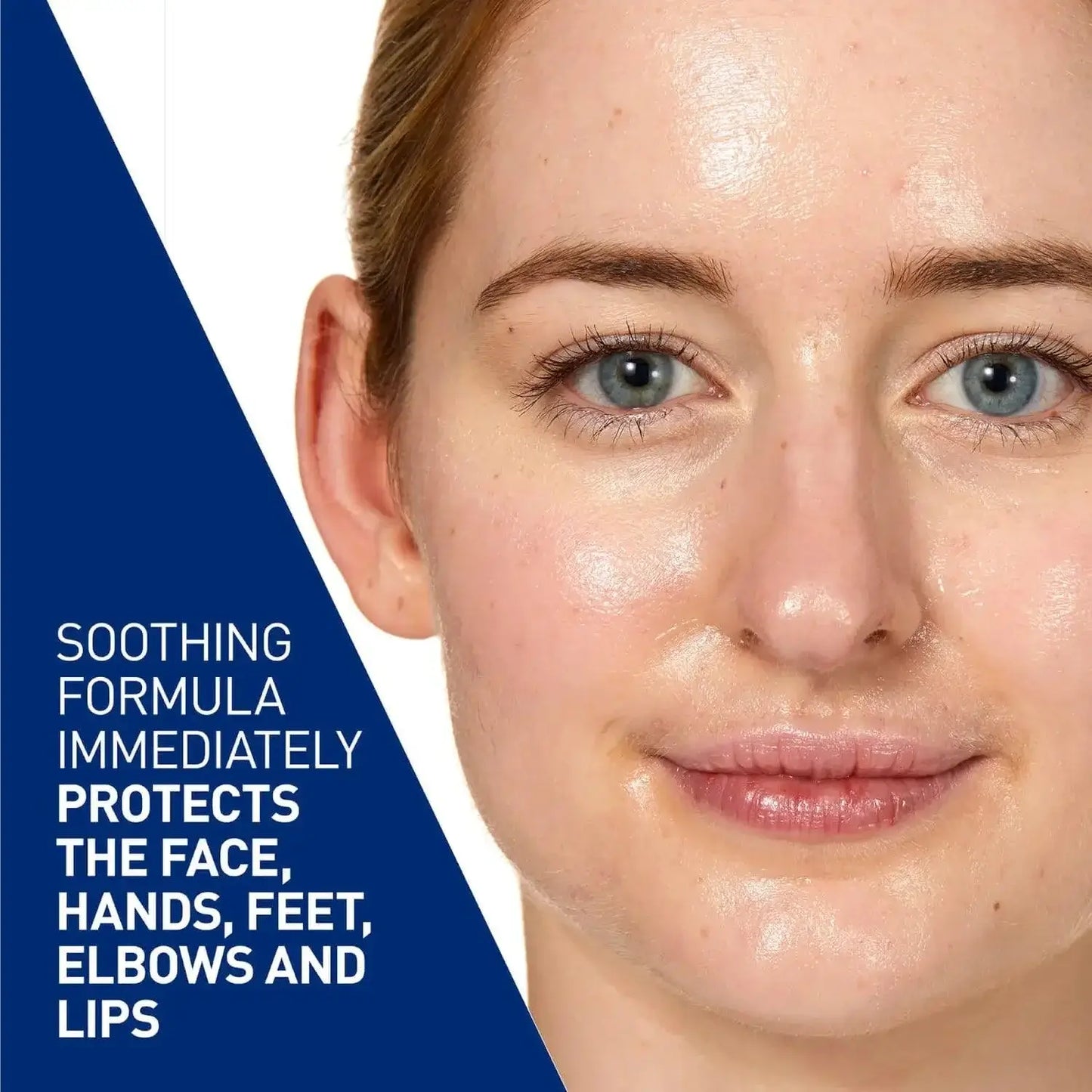 Close-up of a woman showcasing hydrated skin, highlighting soothing formula benefits U Beauty Super Smart Hydrator 15ML bottle for intense hydration and skincare treatment. Using CeraVe Advanced Repair for face, hands, feet, elbows, and lips.