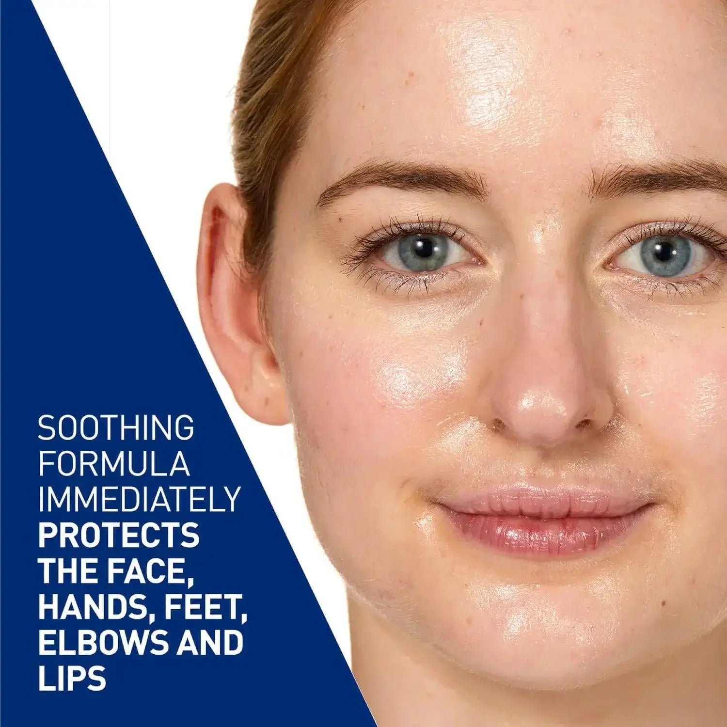 Close-up of a woman showcasing hydrated skin, highlighting soothing formula benefits U Beauty Super Smart Hydrator 15ML bottle for intense hydration and skincare treatment. Using CeraVe Advanced Repair for face, hands, feet, elbows, and lips.